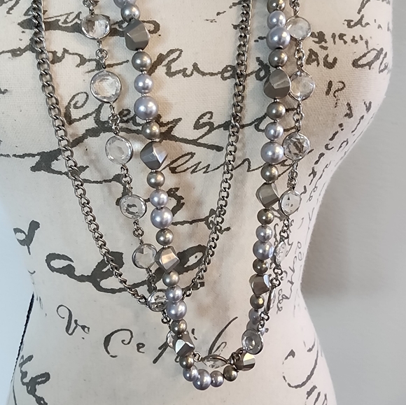 LOFT Multi Layered Silver Tone Necklace - Picture 4 of 5